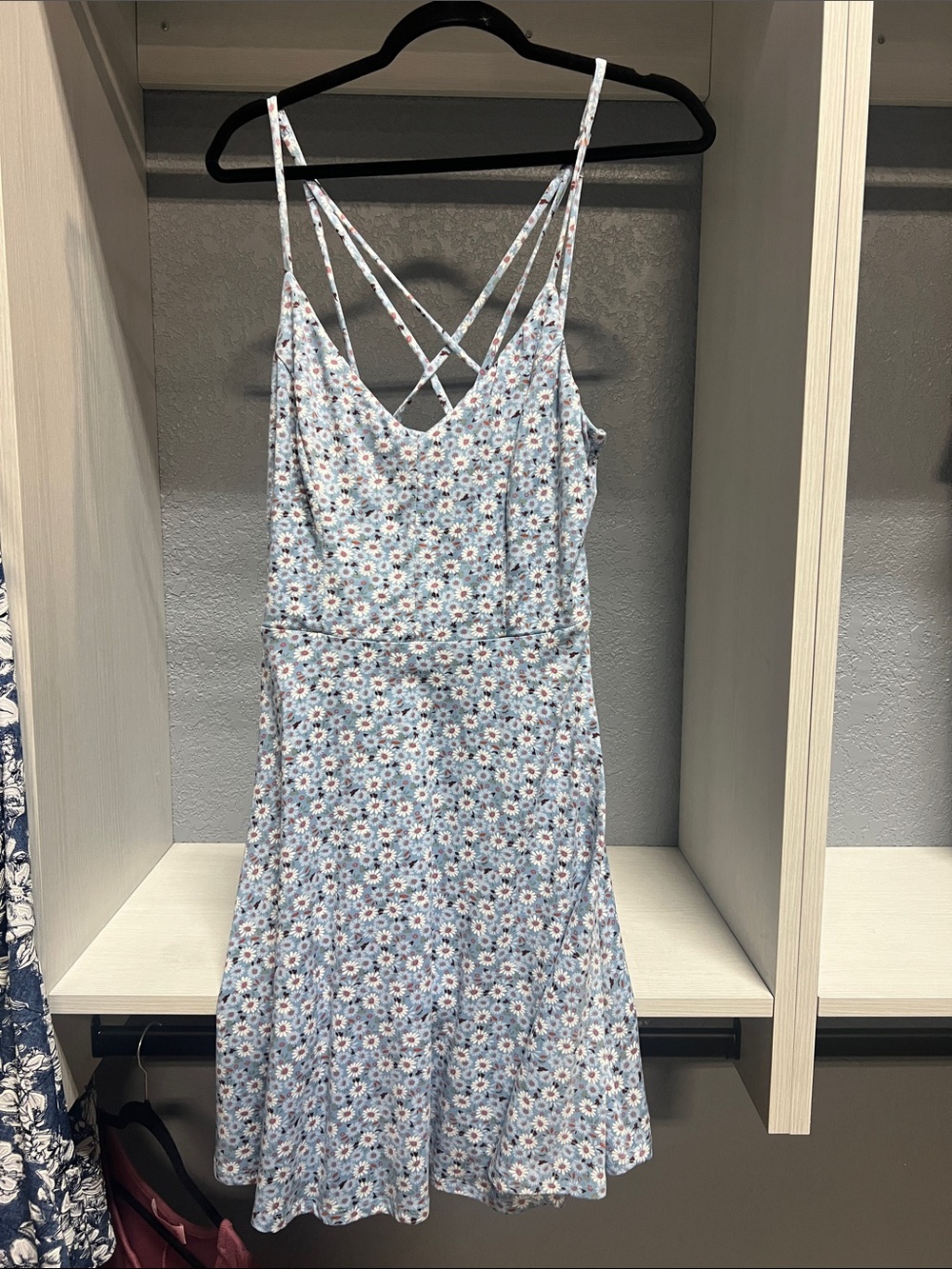 nine britton Light Blue Floral Crisscross Mini Dress